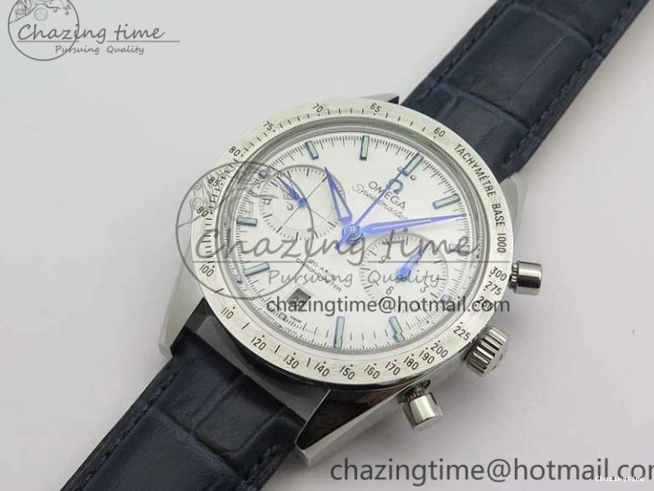0808 Unique Speedmaster ’57 Co-Axial OMF 1:1 Best Edition White Dial Blue Markers A9300 (Free Leather Strap) 8132